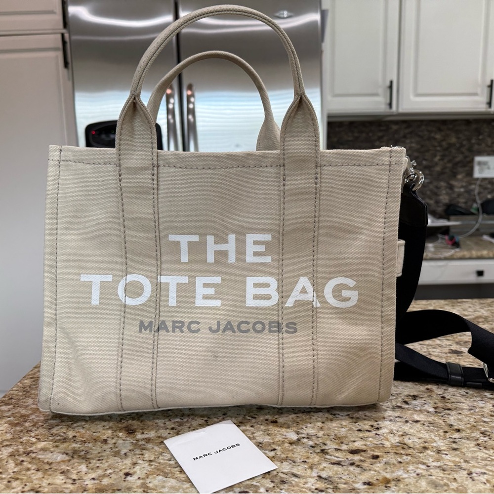 Marc Jacobs Tan Tote Bag with Bold Branding
